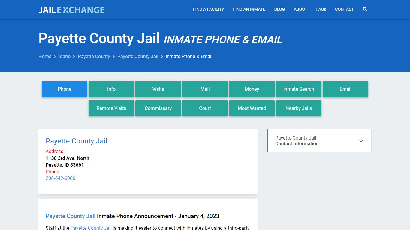 Inmate Phone - Payette County Jail, ID - Jail Exchange