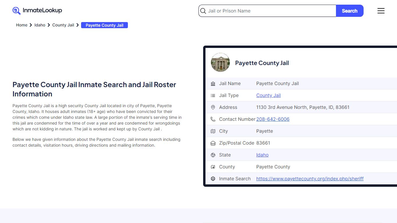 Payette County Jail (ID) Inmate Search Idaho - Inmate Lookup